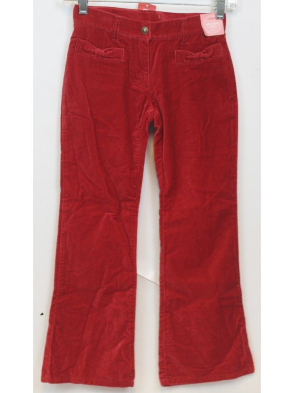 2007 Gymboree Glamour Kitty Red Velour Pants sz 9 Bow Pockets Flare Velvet Adjus